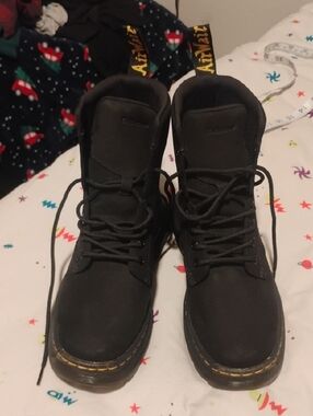 Dr. Martens Black Lace-Up Ankle Boots with Yellow Heel Loop